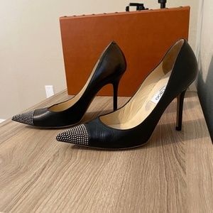 Jimmy Choo Studded Toe Black Leather Heels